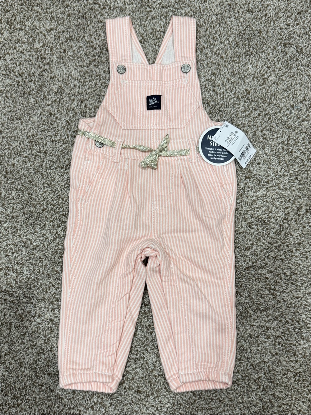Baby Bgosh Light Pink Stripe Overalls with Waist Tie